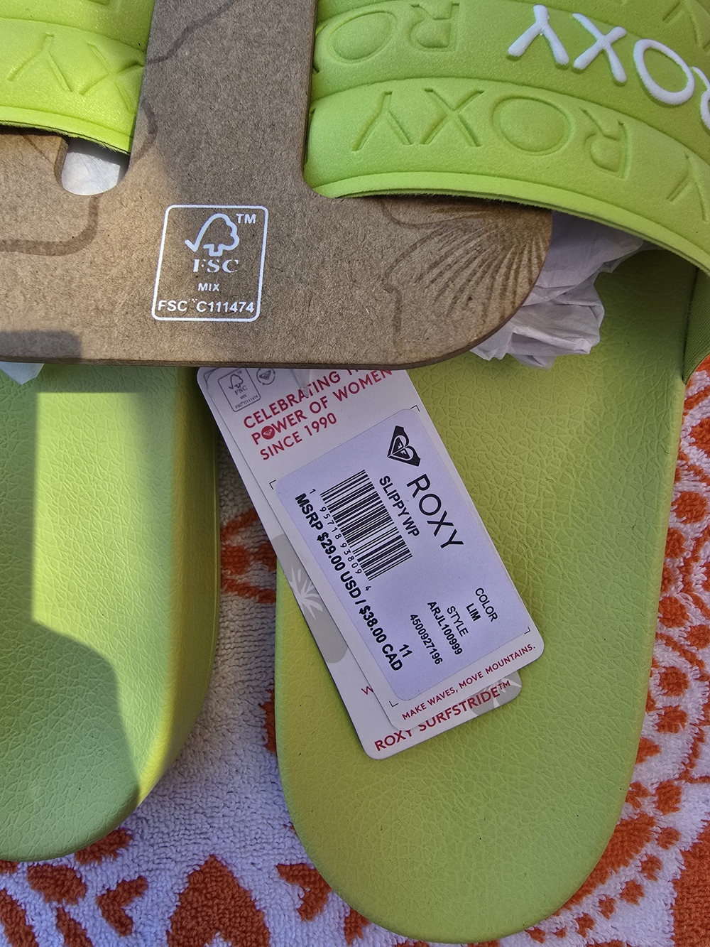 Roxy Water- Friendly Slide Sandals In Lime Green! NWT! - Picture 4 of 6